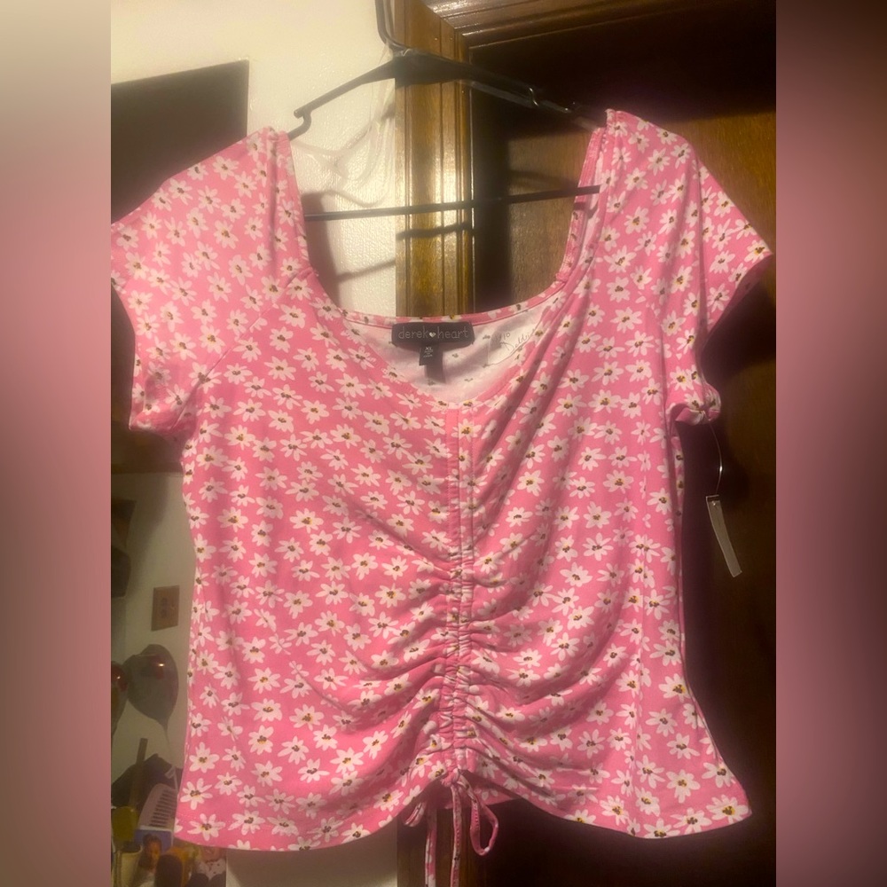 Charlotte Russe Pink Ruched Tie Front Blouse